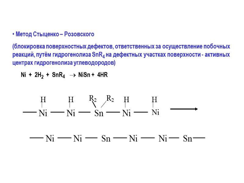 Метод Стыценко – Розовского  (блокировка поверхностных дефектов, ответственных за осуществление побочных реакций, путём